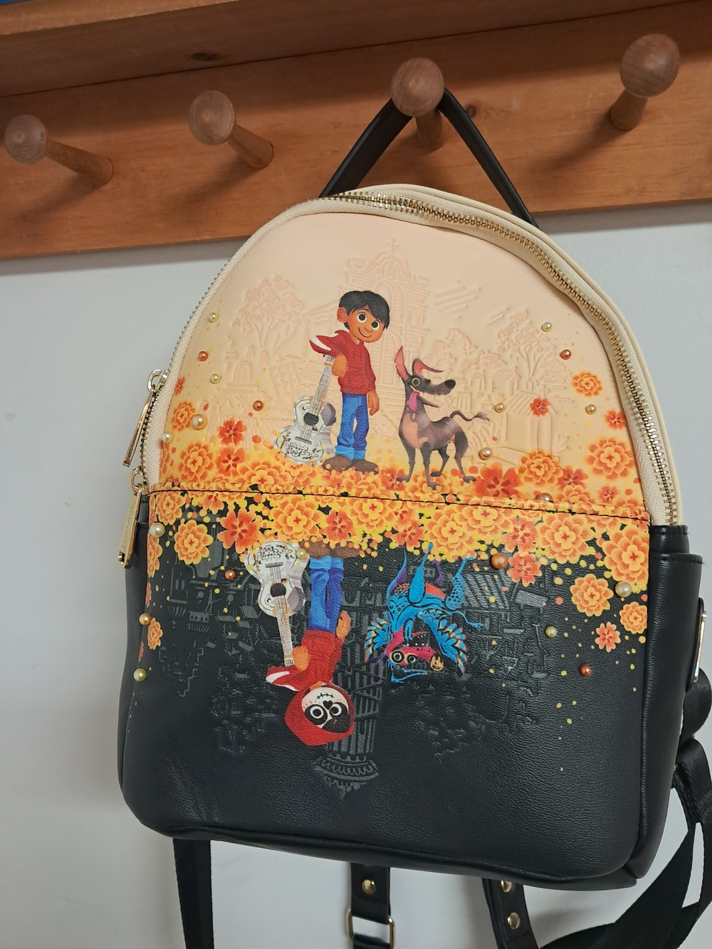 Loungefly Coco-Inspired Mini Backpack Purse in Cream, Black & Orange